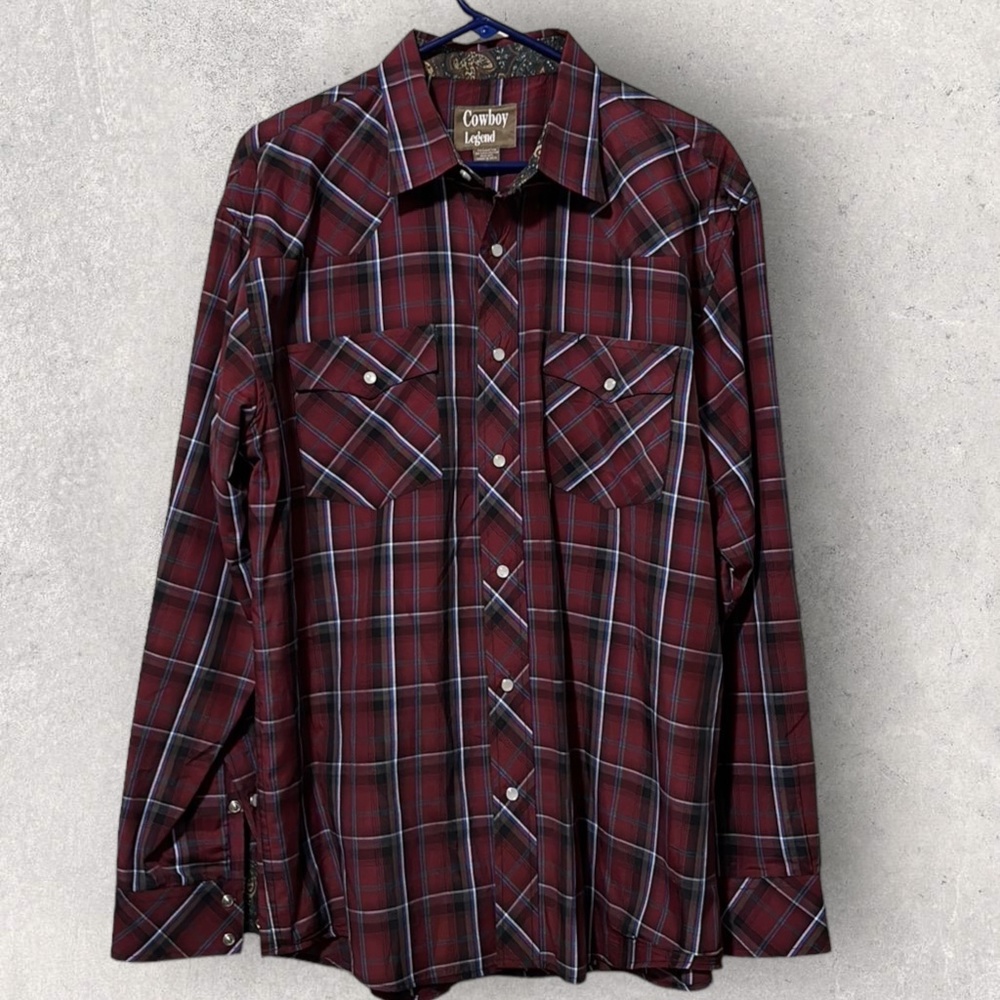 Men's Cowboy Legends Red Pearl Snap Plaid Western Shirt Size XL